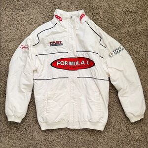 Formula1 PacSun White Racing-Style Bomber Jacket Size S
